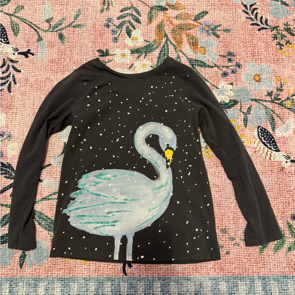 Tea Collection Black and White Swan Long Sleeve Tee